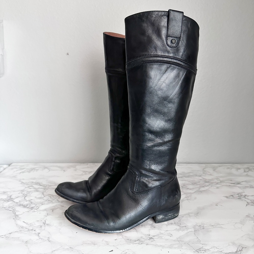 Corso Como Stamford Black Leather Tall Knee High Riding Boots Women's Size 6M